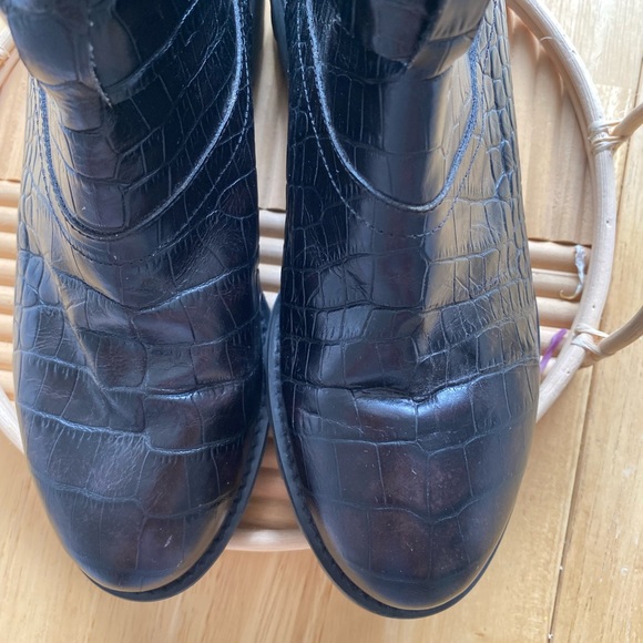 Miista Leather Ankle Buckled Boots Croc Embossed 7 - Picture 2 of 4